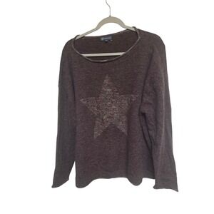 Dresser Star Print Long Sleeve Sweater Top Women's Brown Sparkle Knit‎